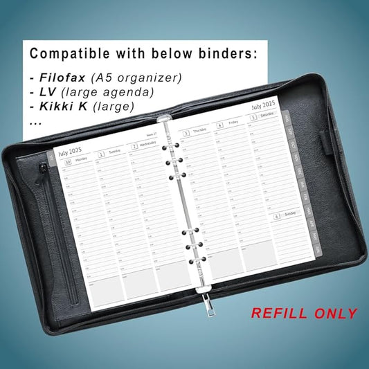newestor 2025-2026 A5 Planner Inserts, Filofax A5 Compatible, Jul 2025 - Jun 2026, Weekly and Monthly Appointment Book Pages, Tabbed, 6 Holes