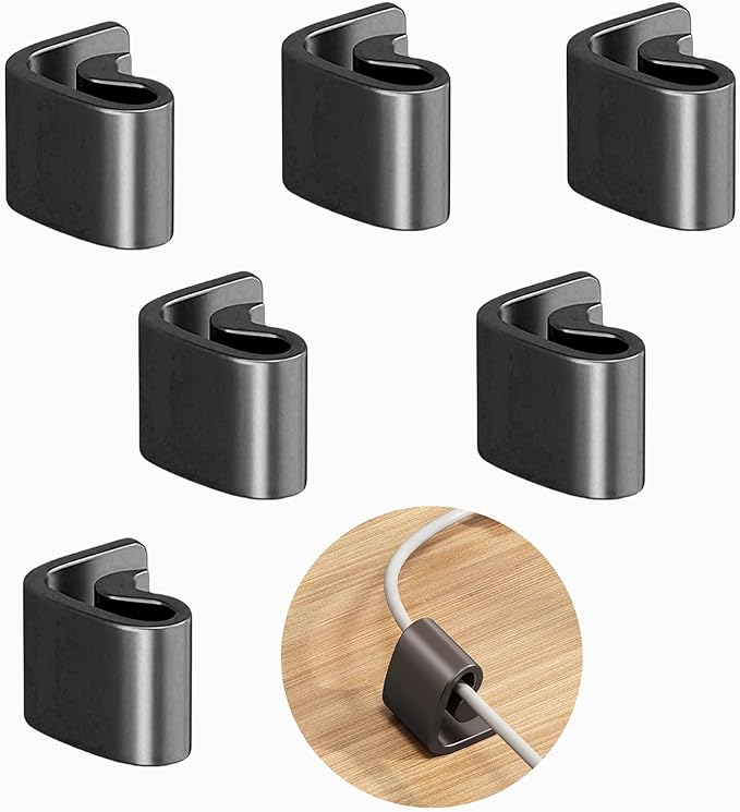 Cord Organizer, 6 Pcs Cable Clips, Cable Smooth Adjustable, Organise Mobile Phone Charging Cables, Suitable for Organising Bedside Cabinets, Walls, Desks, Cars (1-Hole)