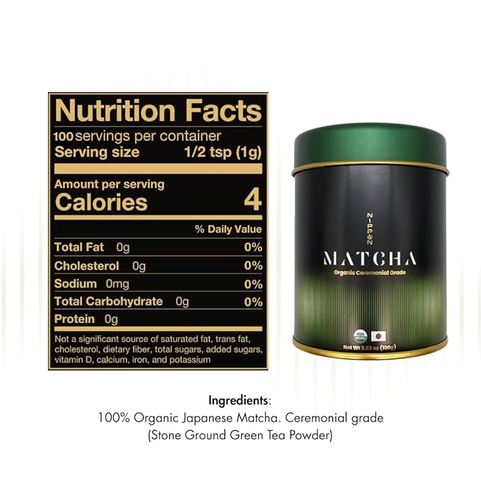 Nippon Matcha – Organic Ceremonial Grade Japanese Matcha Green Tea Powder – First Harvest from Uji, Kyoto – USDA Certified, Stone-Ground, Smooth & Vibrant (100g/3.53oz)