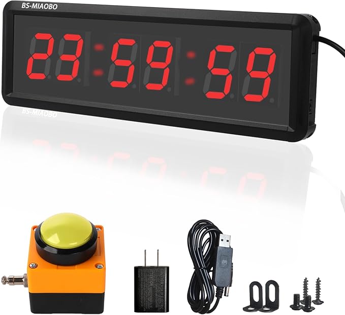 Independent Button Type 1.5-inch Fitness Room Rest Timer, Suitable for Gym Exercise/School/Home Exercise/Boxing Gym/Indoor Rock Climbing (1.5 inch 6-Digit red)