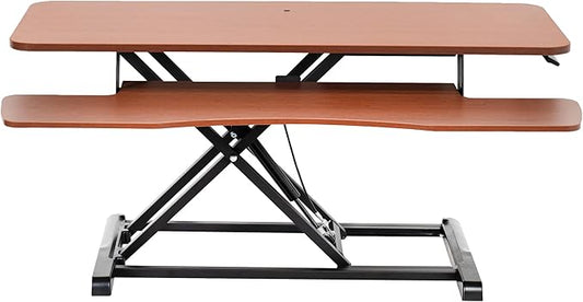 VIVO 42 inch Desk Converter, K Series, Height Adjustable Sit to Stand Riser, Dual Monitor and Laptop Workstation with Wide Keyboard Tray, Dark Walnut Top, Black Frame, DESK-V042KA