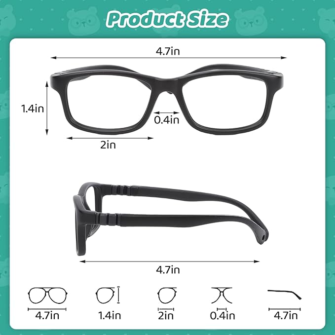 BiBiBear Toddler/Kids/Teens Glasses - Unbreakable TR90 Frame, 180° Flexible, Lightweight & Safe Glasses for Kids Age 2-15