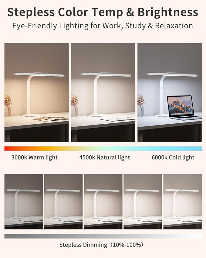 LED Desk Lamps for Home Office with Base, 24W Brightness Touch Control Desk Light, Adjustable Gooseneck Tall Office Lights for Drawing,Reading,Crafts,Gaming,Workbench,Architect,Study, White