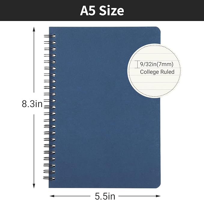 EUSOAR Hardcover Spiral Ruled Notebook, A5 3packs 5.5"X8.3" 120 Pages Blue Lined Travel Journal, Memo Notepad Sketchbook, Students College Office Business Subject Diary Ruled Book Journal-Royal