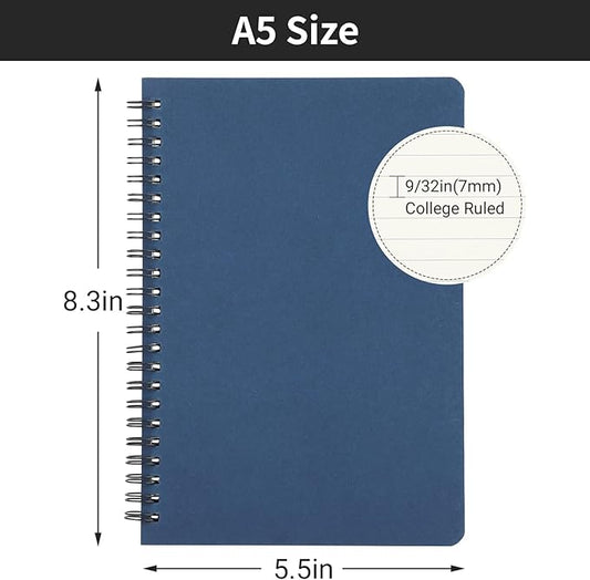 EUSOAR Hardcover Spiral Ruled Notebook, A5 3packs 5.5"X8.3" 120 Pages Blue Lined Travel Journal, Memo Notepad Sketchbook, Students College Office Business Subject Diary Ruled Book Journal-Royal