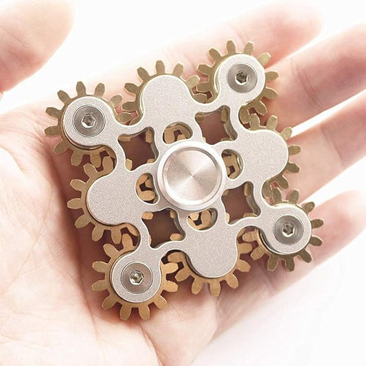 FREELOVE Gear Metal Fidget Spinner Toys for Adults, Small Mini Tiny Pockget Figette, Bike Chain, Copper Brass Hands Gyro, Quiet Silent Cool Cube for Anxiety Men (9 Gears Linkage, Silver-Brass)