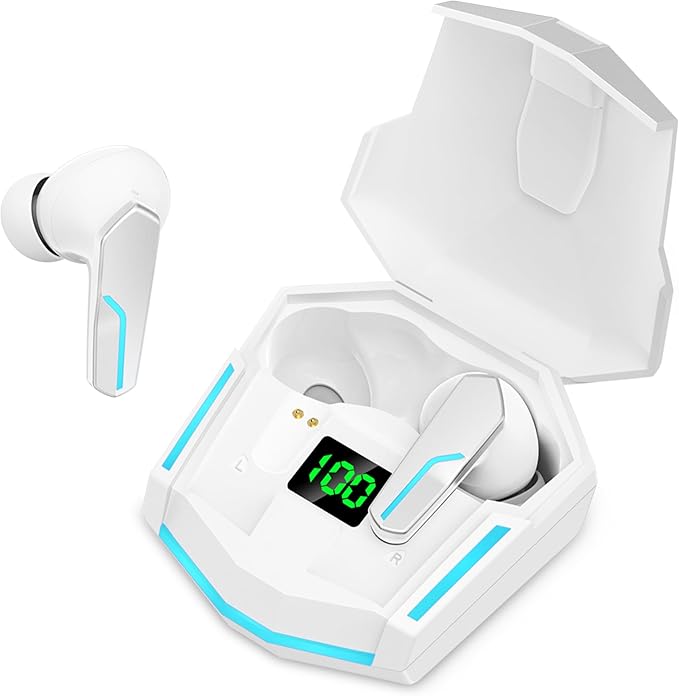 MyJoy Cool Wireless Earbuds, Wireless Gaming Earbuds, Bluetooth Gaming, Noise Cancelling Ear Buds, Noise Cancelling, White