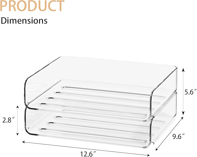 2-Tier Acrylic Paper Tray Organizer-Low-ProfileDesk File Sorter for Office/Home, Clear Stackable LetterTray for Bills, Crafts, Notebooks