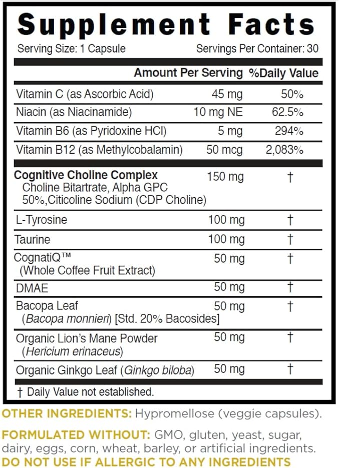 Relaxium FocusMax, Brain & Focus Health Supplement, Mental Clarity Support, Proven Concentration, Focus, Memory, & Nootropics Booster, USA-Manufactured, 30 Vegan Capsules