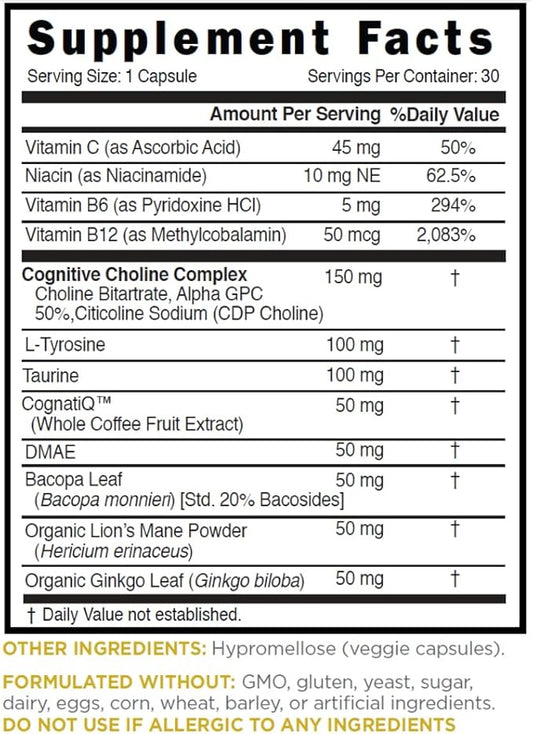 Relaxium FocusMax, Brain & Focus Health Supplement, Mental Clarity Support, Proven Concentration, Focus, Memory, & Nootropics Booster, USA-Manufactured, 30 Vegan Capsules