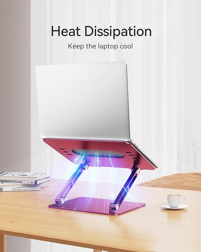 Foldable Aluminum Laptop Stand for 10-17.3" Laptops, Height Adjustable Portable Ergonomic Computer Holder, Space Saving Desk with Heat Dissipation. Compatible with MacBook/Dell/HP etc, Rose