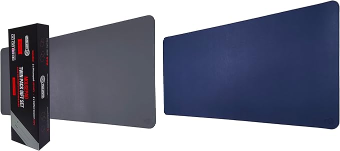 PU Leather Desk Mat| Premium Mouse Pad with Bonus Coaster | Stylish, Durable, Waterproof Mouse Pad for Office & Home (Navy Blue+Steel Grey, XXL -PU Twin Set)