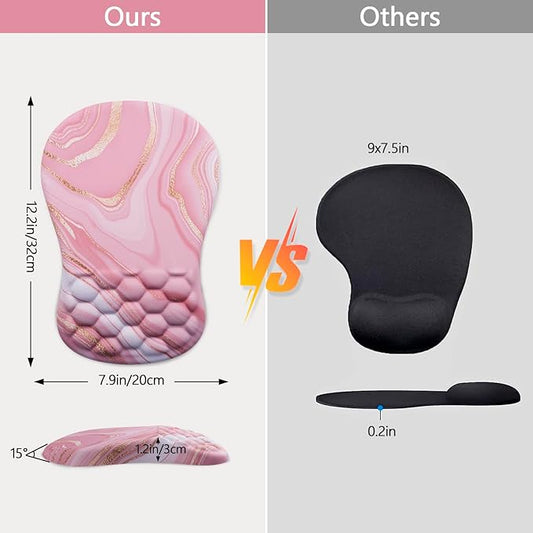 Mouse Pad Wrist Support, Ergonomic Mouse Pad with Wrist Rest, Comfortable Computer Mouse Pad for Laptop, Pain Relief Mousepad with Non-Slip PU Base Pink