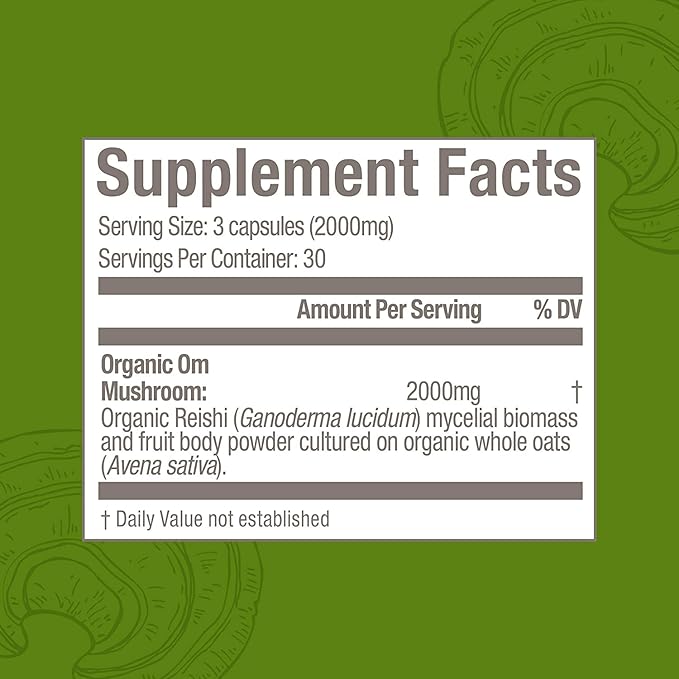 OM MUSHROOM SUPERFOOD Reishi Mushroom Capsules Superfood Supplement, 90 Count, 30 Days, Organic Adaptogen for Stress Relief and Immune Health