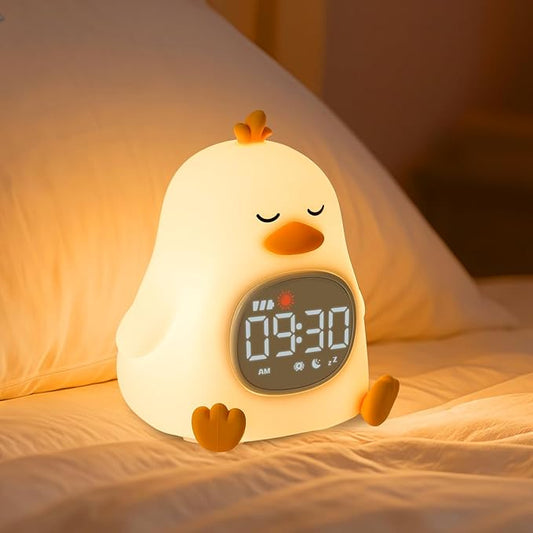 Alarm Clock for Kids with Night Light, Sleep Training Clock Time to Wake Clock, Rechargeable Silicone Light for Bedroom, Perfect Sleep Companion for Boys Girls, Sleepy Duck