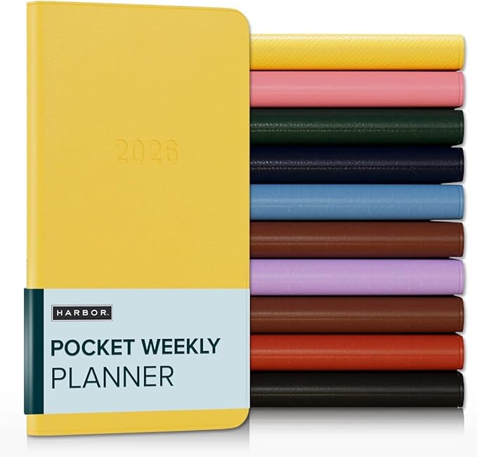 Harbor Pocket Weekly Monthly Planner 2025-2026 - Calendar Planner and Notebook, Durable Faux Leather, 192 Pages, Softcover & Book Bound - Key West Sundance - 6 x 3.25 "