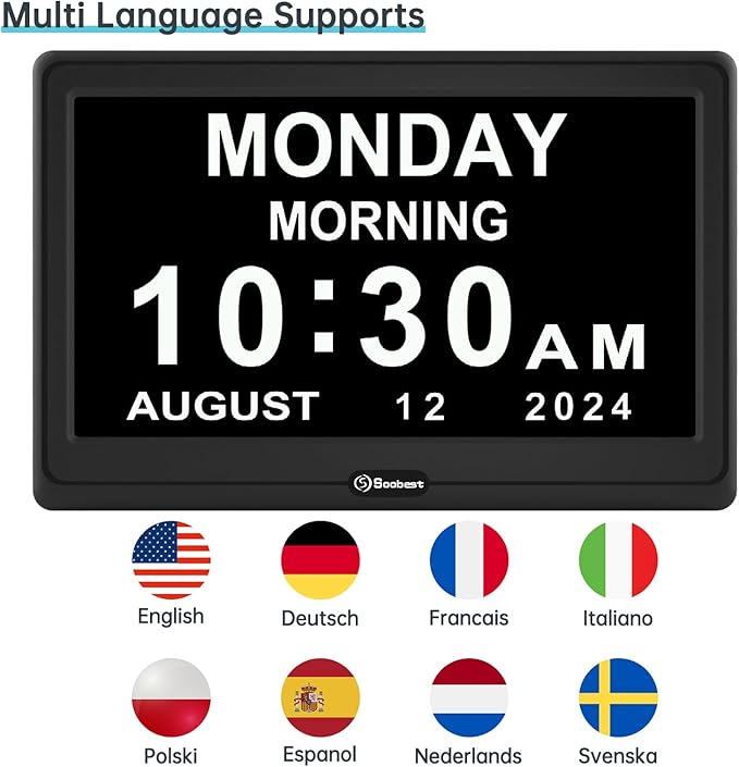 Soobest 12” Digital Dementia Clock for Seniors Elderly Extra Large with Date Day and Time Display, Electric Calendar Clock 20 Reminders 3 Ringtones for Memory Loss Alzheimers, Auto DST/Dimmer