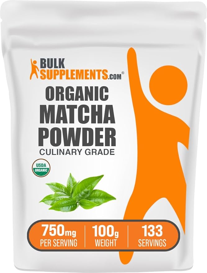 BulkSupplements.com Organic Matcha Powder - Matcha Powder for Latte, Culinary Grade Matcha - Organic & Gluten Free, 750mg per Serving, 100g (3.5 oz) (Pack of 1)