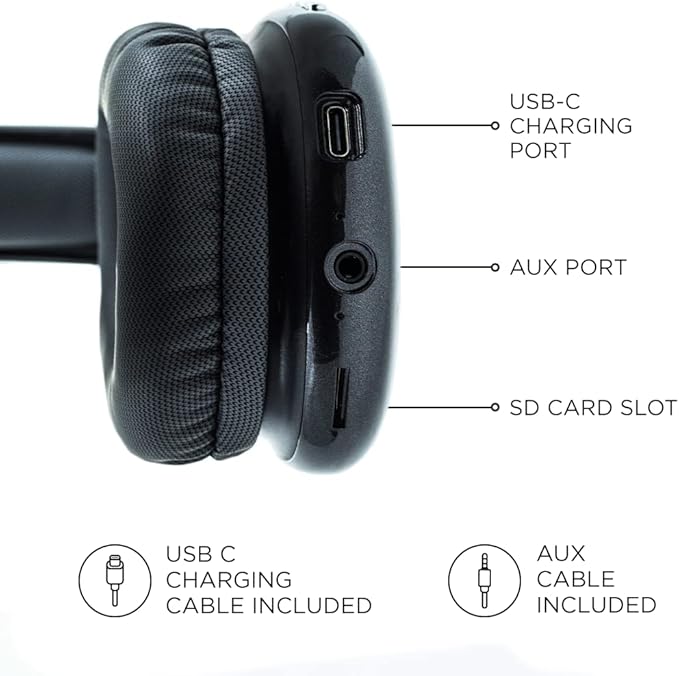 iJoy Ultra Wireless Headphones with Microphone- Rechargeable Over Ear Wireless Bluetooth Headphones with 10Hr Playtime, SD Slot, Backup Wire- Soft Cushion Wireless Headset with Mic (Black)