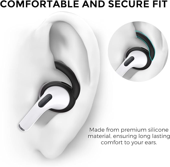 AhaStyle 3 Pairs AirPods Pro 2nd Generation Ear Hooks【Added Storage Pouch】 Anti-Slip Ear Covers Silicone Accessories Compatible with Apple AirPods Pro 2nd Generation (3 Large, Black)
