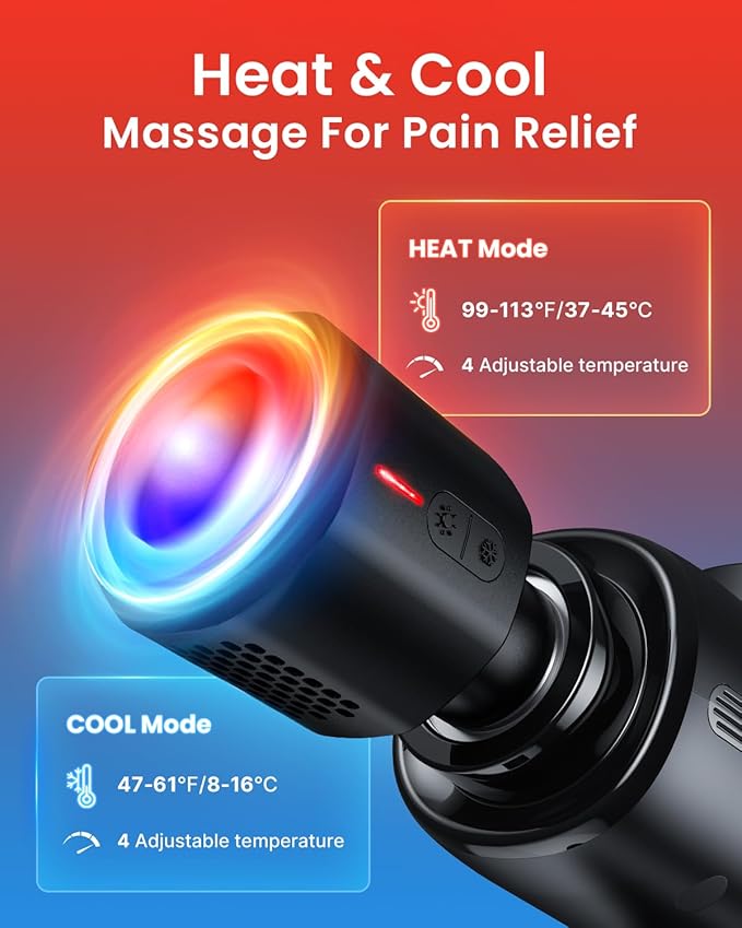 RENPHO Thermacool Massage Gun Deep Tissue with Heat and Cold Head, Handheld Muscle Massager with Carry Case, Percussion Body Muscle Masajeador for Men Women Athletes, Active