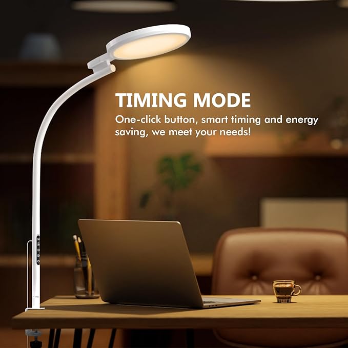 Light Therapy Lamp,10000 Lux UV-Free Sun Lamp, 5 Colors & 5 Brightness Levels Desk Therapy Lamp with Flexible Gooseneck & Remote & Touch Control