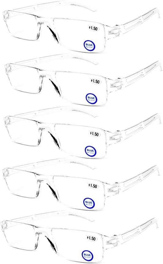 AQWANO Blue Light Blocking Computer Reading Glasses 5 Pack Clear Frame Rimless Readers Anti Glare Filter Lightweight for Women Men,1.5