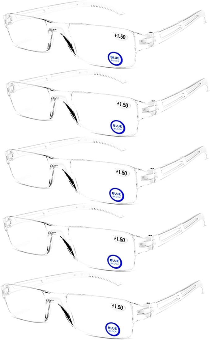 AQWANO Blue Light Blocking Computer Reading Glasses 5 Pack Clear Frame Rimless Readers Anti Glare Filter Lightweight for Women Men,3.5