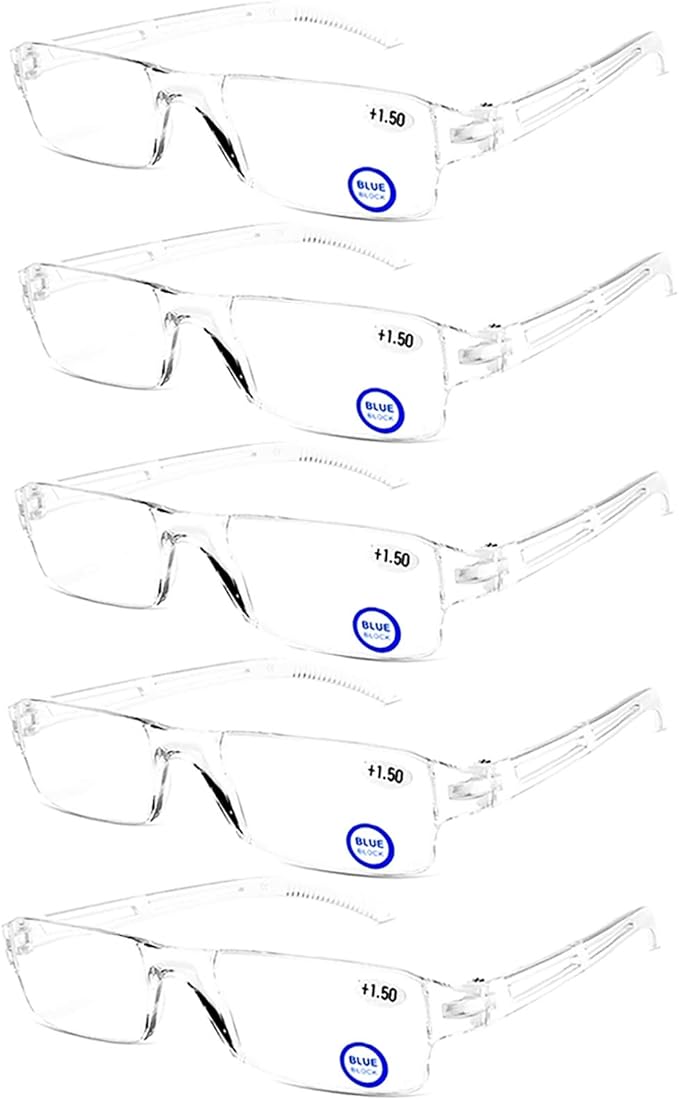 AQWANO Clear Frame Rimless Reading Glasses, 5 Pack Frameless Readers Computer Blue Light Blocking Lightweight for Women Men,2.25
