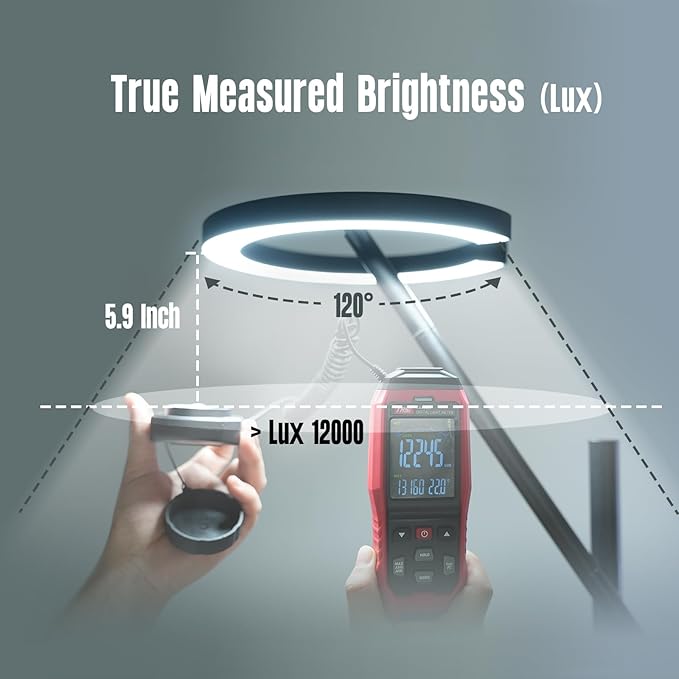 GLOWRIUM-H1B Light Therapy Lamp 12000 Lux, LED UV-Free Sun Lamp, Full Spectrum Happy Natural Mood Therapy Light, Stepless Dimmable Modern Sunlight Floor Light with Remote and Timer