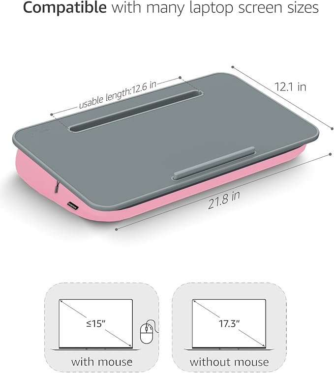 Lap Desk with Washable Cushion – Fits up to 17-In Laptops – Portable Laptop Desk & Stand – Bed desks & Tray for Writing, Reading, Working, Gaming on Bed, Couch, Floor – Istudyniture - Large, Rose Pink