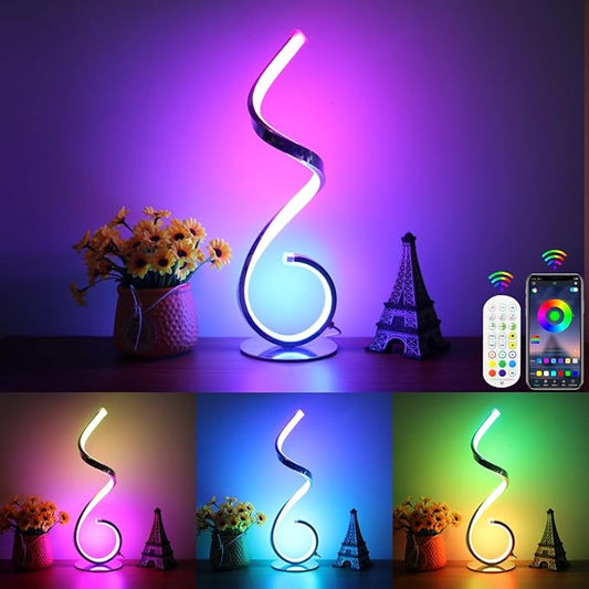 RGB Bedside Table Lamp, Dimmable Modern Bedside Nightstand Lamp, Creative Spiral Colorful LED Table Lamp for Bedroom, Living Room, Office and Kid's Room