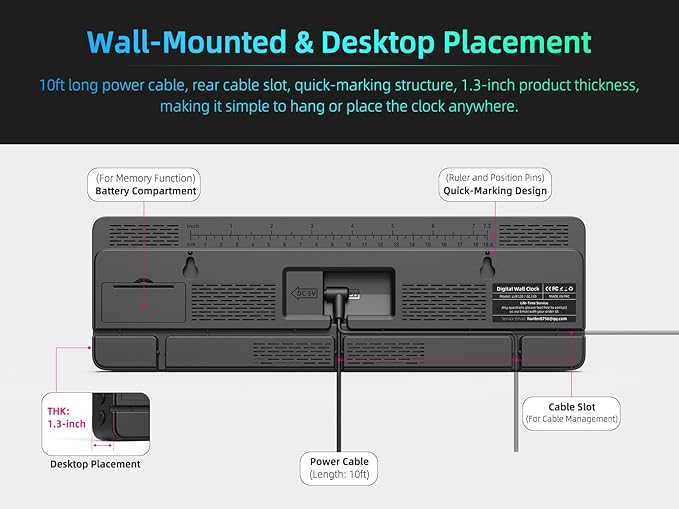 Large LED Digital Wall Clock with Date, Temperature, Auto-Brightness, Auto-DST | Big Digital Clock for Bedroom, Desk, Classroom, Living Room, Kitchen, Office, Gym, Farmhouse, Xmas Gift for Seniors