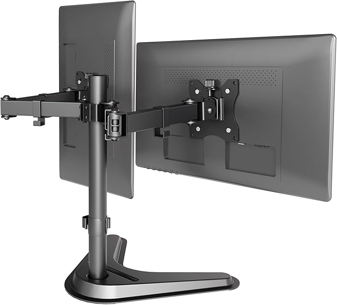 Claiks Dual Monitor Mount, Ergonomic Adjustable Monitor Arm for Max 32 inch Screens, Adjustable Computer Monitor Stand up to 40 lbs, VESA Mounting Holes 75&100mm, Black