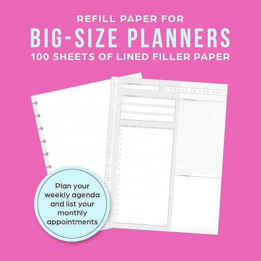 Happy Planner Undated Refill Paper for Planners and Journals, Neutral Lined Dashboard Layout Daily Notebook Planner Paper, Big Size, 100 Sheets 8 1/2" x 11"