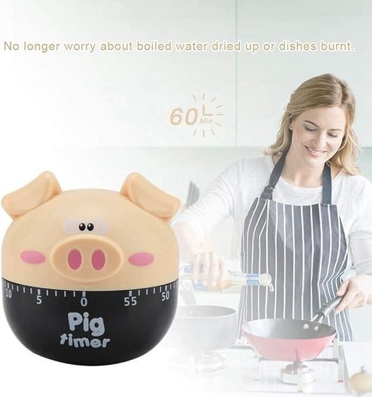 Cute Cartoon Pig Kitchen Timer Mechanical Timers Counters for Cooking Timing Tool Alarm Clock Portable Alarm Clock Kitchen Cooking Tool(Khaki)
