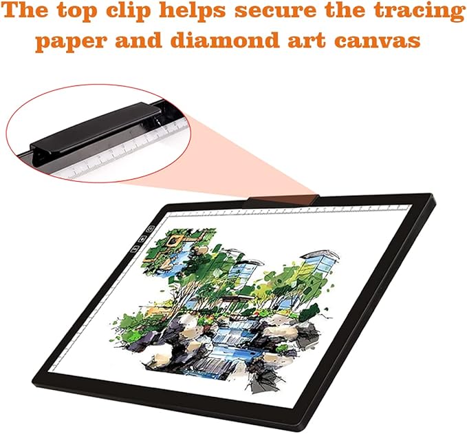 Rechargeable A4 LED Light Pad with Padded Case, Tracing Light Box w/Riser Stands and Paper Clip, 6 Levels of Brightness, Type-c Cable, Wireless Diamond Painting Light Board