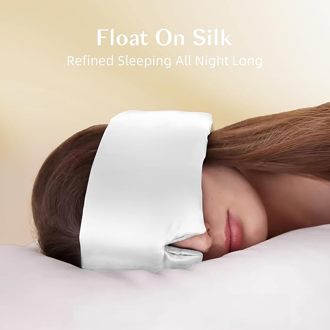 Silk Sleep Mask for Women and Men, Side Sleeper, 22 Momme Pure Mulberry Silk Total Blackout 100% Mulberry Eye Mask with Adjustable Headband Full Size, Eye Masks for Sleeping and Travel