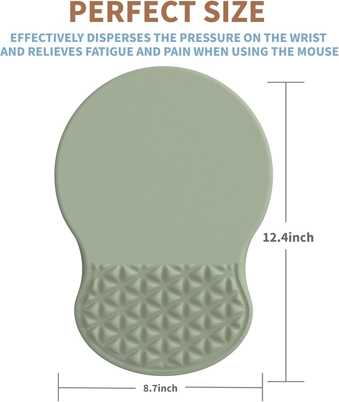 Ergonomic Mouse Pad Wrist Support with Foam Massage Design, Pain Relief Mousepad with Wrist Rest, Non-Slip PU Base, Computer Mouse Pads for Desk, Office & Home - Grass Green