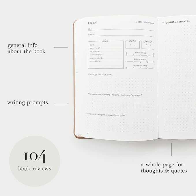 KUNITSA CO. Reading Journal for Avid Readers (104 reviews). Gift for Book Lovers. Review and Track Your Reading (Blush, Avid Reader Edition)