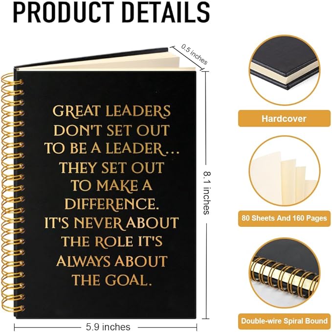 PUVOXHO Great Leaders Don't Set Out to be A Leader 160 Blank Pages Spiral Notebook, Thank you Gifts for Female male Boss Leader Manager Advisor Teacher Coach Mentor, Teamwork Gifts for Coworkers