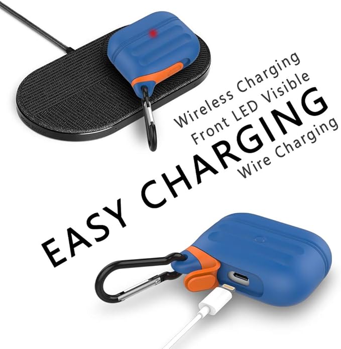 AirPods Pro Case, Waterproof Silicone Cover for AirPods Pro 2 Case | Waterproof Protection | Portable | for USB-C/Wireless | Anti-Lost | One Piece | Blue