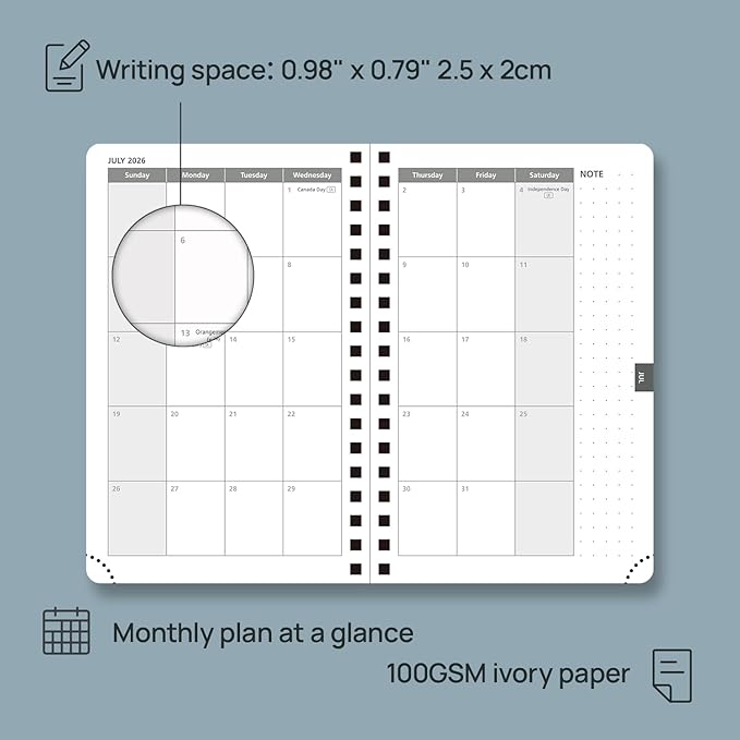 POPRUN 2026 Pocket Planner, (Small Size-4'' x 6.25'') - Daily Weekly and Monthly Calendar Agenda 2026 Appointment Book with Monthly Tabs, Spiral Soft Cover, Inner Pocket, 100 GSM - Lavender
