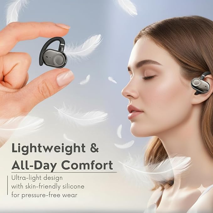 Open Ear Earbuds, Open Ear Headphones with 16mm Speakers, Bluetooth 5.4 Wireless, Biaxial Rotation, Lightweight, 20H Playtime, Over Ear Bluetooth Headphones for Running, Workout, IPX5 Waterproof