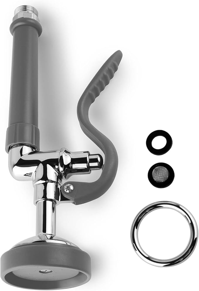 Pre Rinse Sprayer Commercial Sink Sprayer Head,1.42GPM Spray Valve Dish Spray Nozzle with Ergonomic Handle, Commercial Faucet Parts for Commercial Kitchen Sink,Chrome Finished（Gray）