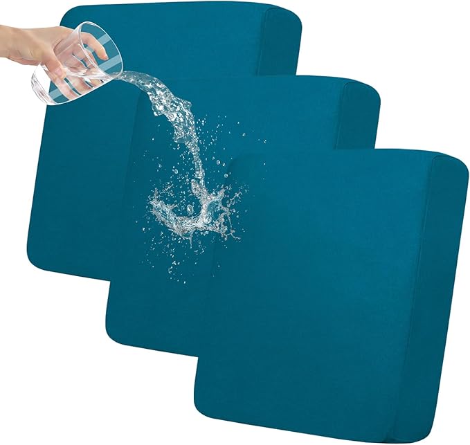 Easy-Going 100% Waterproof Chair Oversized Sofa Seat Cushion Slipcovers Couch Cushion Cover Stretch Furniture Protector for Kids, Pets (3-Piece Oversized Sofa Cushion, Peacock Blue)