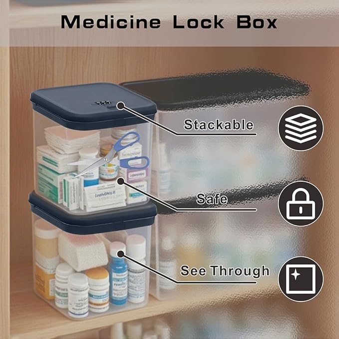 Clear Lock Box for Medicine Safe,Food, Snacks, Phone - Secure Lockable Storage Container Tank with Combination for Kitchen, Office, School, Hospital (5.6×5.6×6.3 Inch)