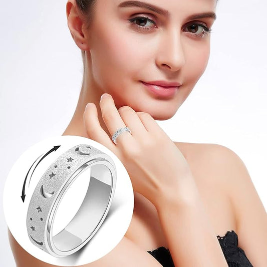 OreilleStar Anxiety Ring Spinner - Stainless Steel Fidget Ring for Women & Men, Silver, Size 6