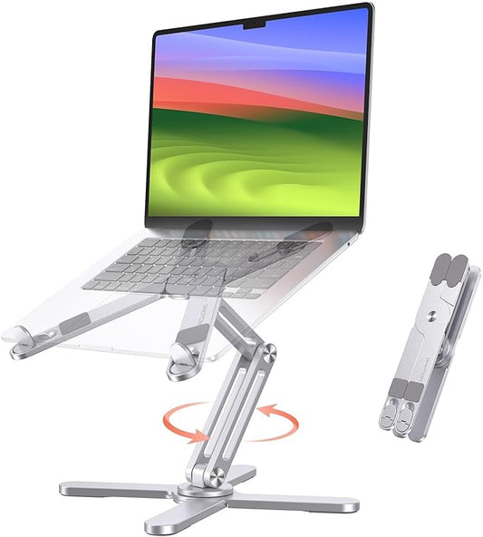OMOTON 360° Rotating Laptop Stand Riser for Desk, Ergonomic Foldable Computer Stand Adjustable Height Angles for Collaborative Work, Easy Storage Fit Macbooks,All Laptops up to 16 inches, Silver