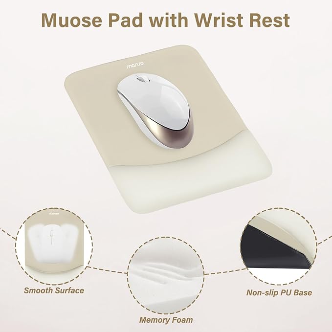 MOSISO Wrist Rest Support for Mouse Pad&Keyboard Set, Rectangular Ergonomic Mousepad Non-Slip Base Home/Office Pain Relief&Easy Typing Pad with Neoprene Cloth&Raised Curved Memory Foam, Khaki